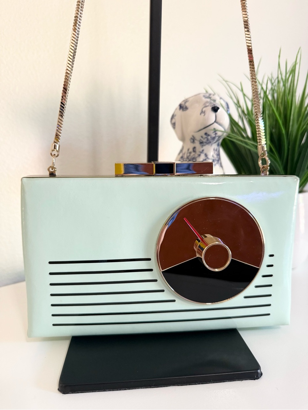 Kate Spade Retro Radio Mint Green Patent Box Clutch